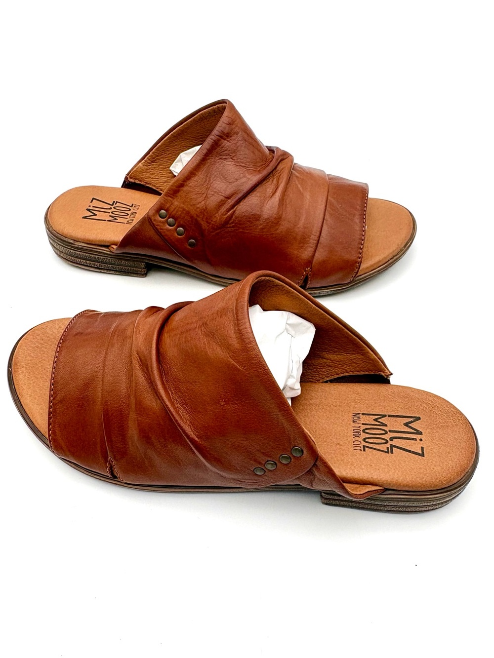 Miz Mooz Leather Ruched Slide Sandals - Brandy - NWOB Size 7.5